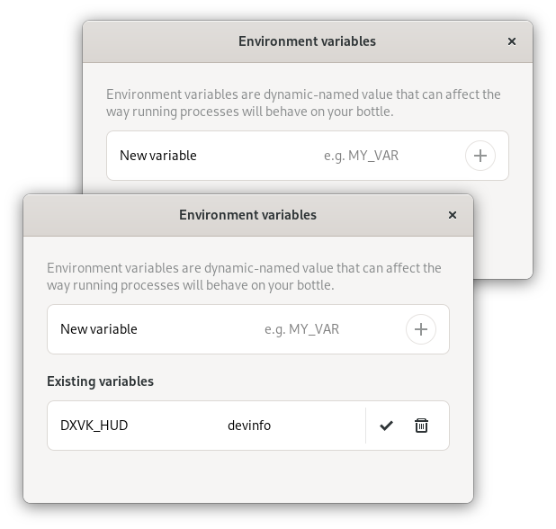 Environment variables dialog